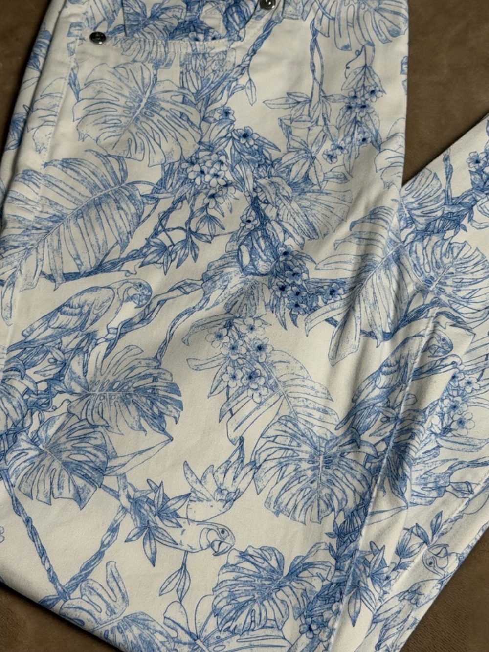 Elie Tahari Blue White Toucan Leaf Pants Size 6 - Picture 2 of 8